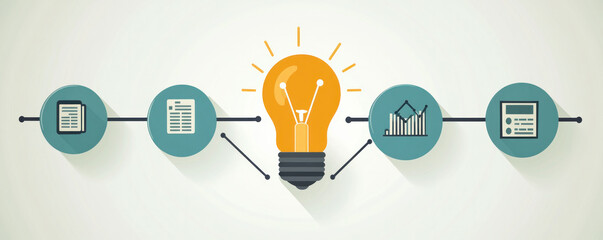 Poster - A light bulb is at the center of a series of circles, each of which represents a different type of document. The light bulb is lit up, symbolizing the idea of a new idea or concept