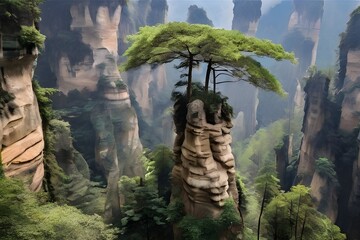 Wall Mural - Tree trunk in the forests of Zhangjiajie, China Generative AI