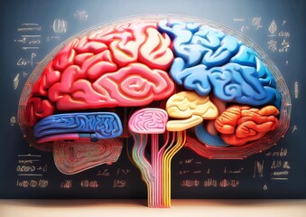 Wall Mural - Conceptual illustration of the human brain against the background of mathematical formulas and diagrams	