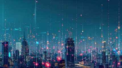 Cityscape with Digital Network