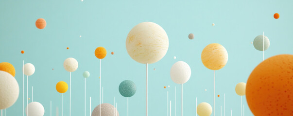 Poster - A colorful image of many different colored balls, some of which are orange and some are yellow. The image has a playful and whimsical mood, with the balls appearing to be floating in the air
