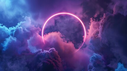 Wall Mural - Pink Neon Circle in the Clouds