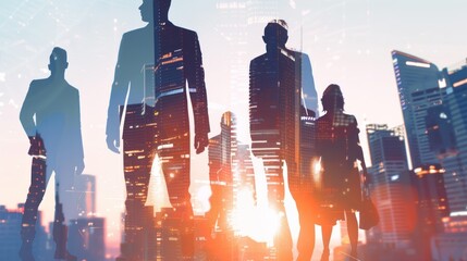 Silhouettes of Business People in Front of City Skyline