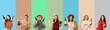 © Pixel-Shot - Set of different people with wine on color background