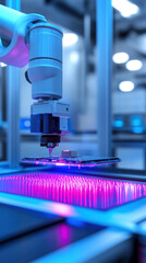Poster - A robot is working on a circuit board. The robot is in a factory setting. The robot is focused on its task