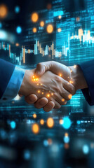 Poster - A handshake between two people is shown in a digital image. The image is a representation of the importance of communication and collaboration in the business world