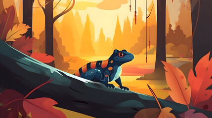 Wall Mural - Salamander In Nature Illustration vector