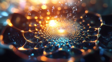 Wall Mural - Abstract Digital Art of a Glowing Geometric Pattern with Bokeh Light Effects
