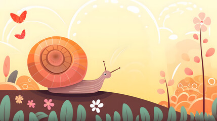 Wall Mural - Snail In nature Illustration Vector