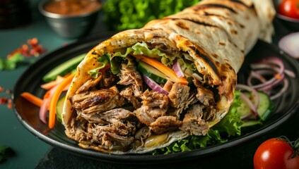 A Close-Up of a Savory Shawarma Wrap with Toppings