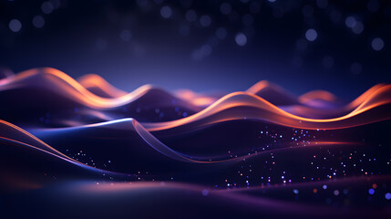 Wall Mural - glowing mauve orange particles curve and lines floating as wave surface, global connecting network, abstract digital mountain landscape, 3d graphic illustration