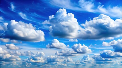 Wall Mural - Image of a serene sky filled with fluffy white clouds , sky, clouds, weather, atmosphere, nature, peaceful, serene, blue