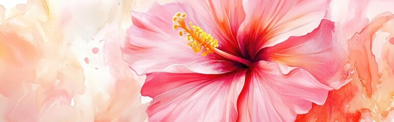 Poster - Watercolor illustration of a Hibiscus flower resembling an oil painting in a 3D style