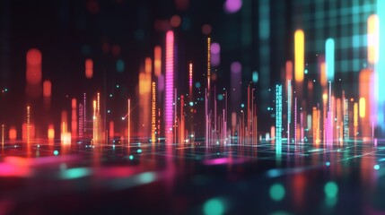 Poster - abstract 3d bar chart floating in a digital space, with glowing data points and vibrant colors illus