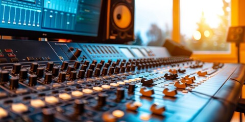 Close-up of a Sound Mixing Board in a Recording Studio