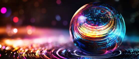 Wall Mural - Vibrant Abstract Glass Sphere with Colorful Light Reflections on Rippled Surface
