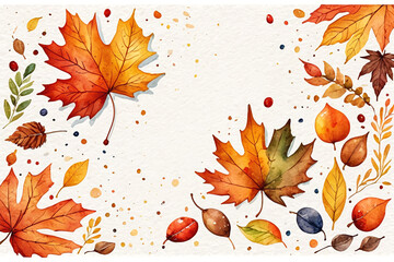 Wall Mural - Aquarelle automne pour conception. Feuilles orangées et colorés