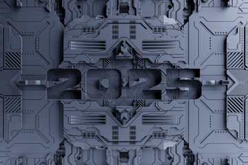 Poster - 3D illustration Abstract geometric tech pattern with  futuristic tech postcard with the happy new  year 2025. Grunge textured wallpaper.