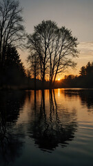 Wall Mural - sunset on the river