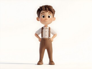 Aufkleber - Isolated 3D animation of a full body boy character wearing a software developer uniform standing at the center of a white background  The digital render showcases a professional