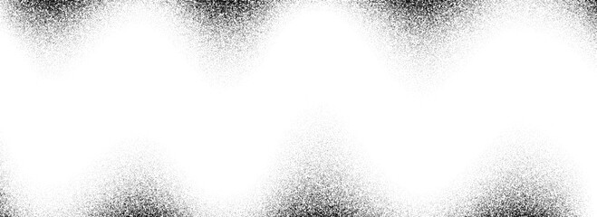 Aufkleber - Black stippled wavy gradient texture. Grunge dotted noise background. Gritty scattered sand halftone overlay. Distressed sprayed dot work grain with specks, dust, dots, speckles, particles. Vector