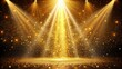 © nittiya - Stage light and golden glitter lights casting realistic rays on floor background. Spotlight , spotlight, stage, light, golden