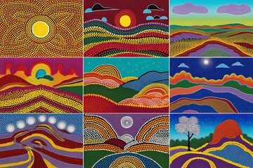 Australian Aboriginal Dot Art Exhibiting Vibrant Mystical Landscapes