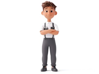 Aufkleber - Detailed 3D animation of a full body boy character wearing a web developer uniform standing at the center of a white background with no shadow  The character is a 3D digital render