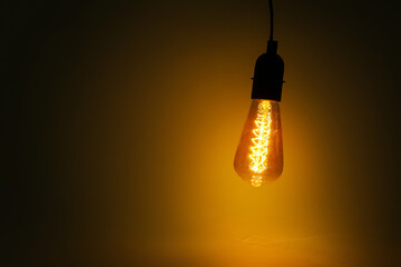 Wall Mural - Glowing retro light bulb on black background