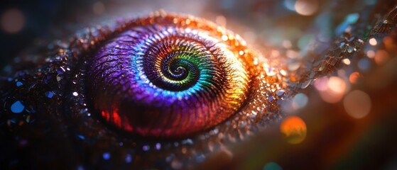 Wall Mural - Vibrant Abstract Spiral with Rainbow Colors and Glittering Bokeh Background in Macro Photography