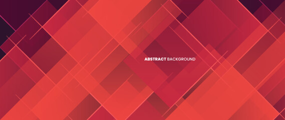 Poster - Abstract square shapes in red against a background of futuristic concepts. Regular sloping lines create a dynamic petern. Color gradient banner template, wallpaper, brochure, web banner.	