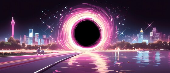 Wall Mural - Infinite density of a black hole depicted as a 3D collapse of spacetime with 2D light and energy being drawn into the singularity showing the ultimate fate of the universe