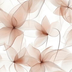 Wall Mural - Delicate floral seamless pattern with soft, transparent flowers in pastel beige tones on a white background, perfect for elegant and feminine themes.