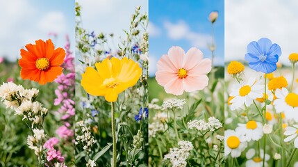 Wall Mural - Colorful Wildflowers in a Meadow with Blue Sky