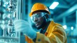 © admin_design - Industrial Worker in Hard Hat and Safety Glasses Inspecting Machinery