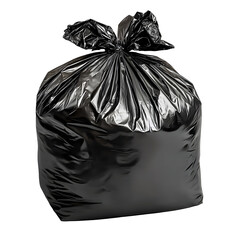 Black Plastic Trash Bag on Plain White Background