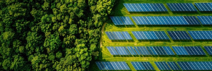 Canvas Print - Aerial perspective of a solar energy facility featuring photovoltaic panels.