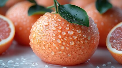 Wall Mural - Fresh Grapefruit with Dew Drops