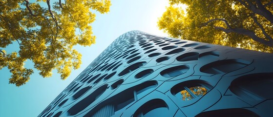 Poster - Futuristic architectural concept showcasing the use of advanced composite matrix materials in sustainable and strong building construction  The image depicts a digital 3D render of a modern