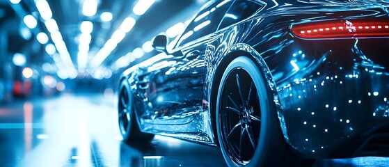 Poster - Futuristic automotive innovation showcasing the benefits of composite laminates focusing on enhancing vehicle performance safety and overall driving dynamics  photography concept with a sleek