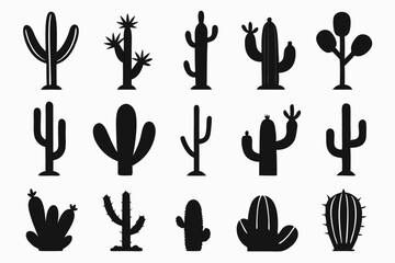 Cactus desert silhouettes set, Cactus icon vector bundle