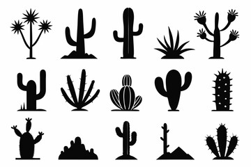 Cactus icon collection. Set of black cactus silhouette. silhouettes of different cactus icons