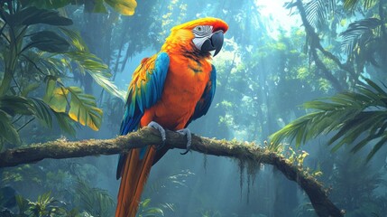 Canvas Print - A Vibrant Macaw in a Lush Rainforest