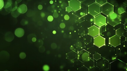 Wall Mural - Abstract green technology background with a hexagonal pattern and bokeh lights.