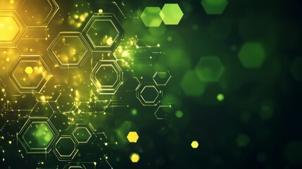 Wall Mural - Abstract green technology background with a hexagonal pattern and bokeh lights.