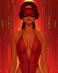 Sticker - A woman in a red bikini is wearing a pair of goggles. The image is a cartoonish drawing of a woman in a red bikini with goggles on her face