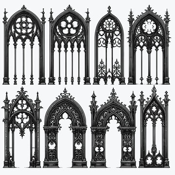 Gothic Arch Dividers set outline vector