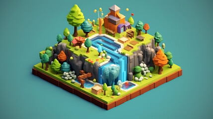 Wall Mural - Graphics game Elements pixel 3d cartoon