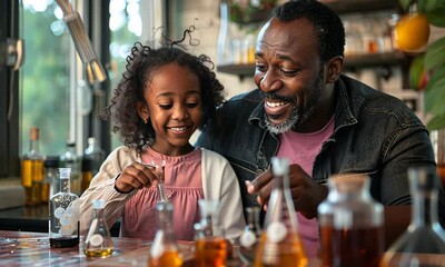 Wall Mural - Generations of Science: Grandfather and Granddaughter Explore the Wonders of Chemistry Together