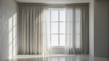 Minimalist abstract light grey background with gentle shadows of window curtains for product presentation